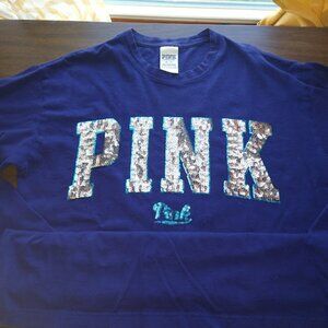Victoria Secret PINK Blue Long Sleeve Sequin Shirt